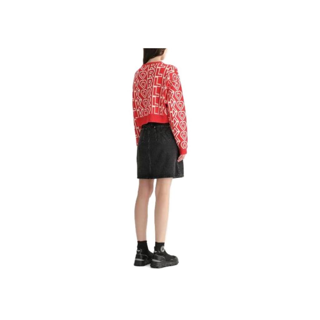 Karl Lagerfeld Casual Commuting Light Luxury Color Block Letter Pattern Jacquard Long Sleeve Knit Sweater Women sweater Red E37W2049500