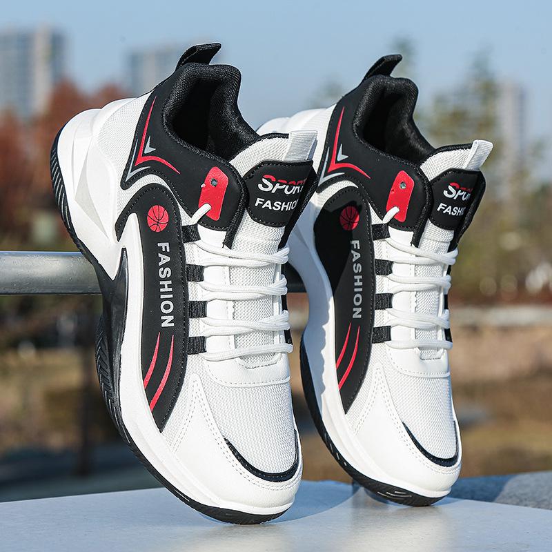 2025 Spring Men's High-Top Leather Basketball Sneakers - Red Mesh