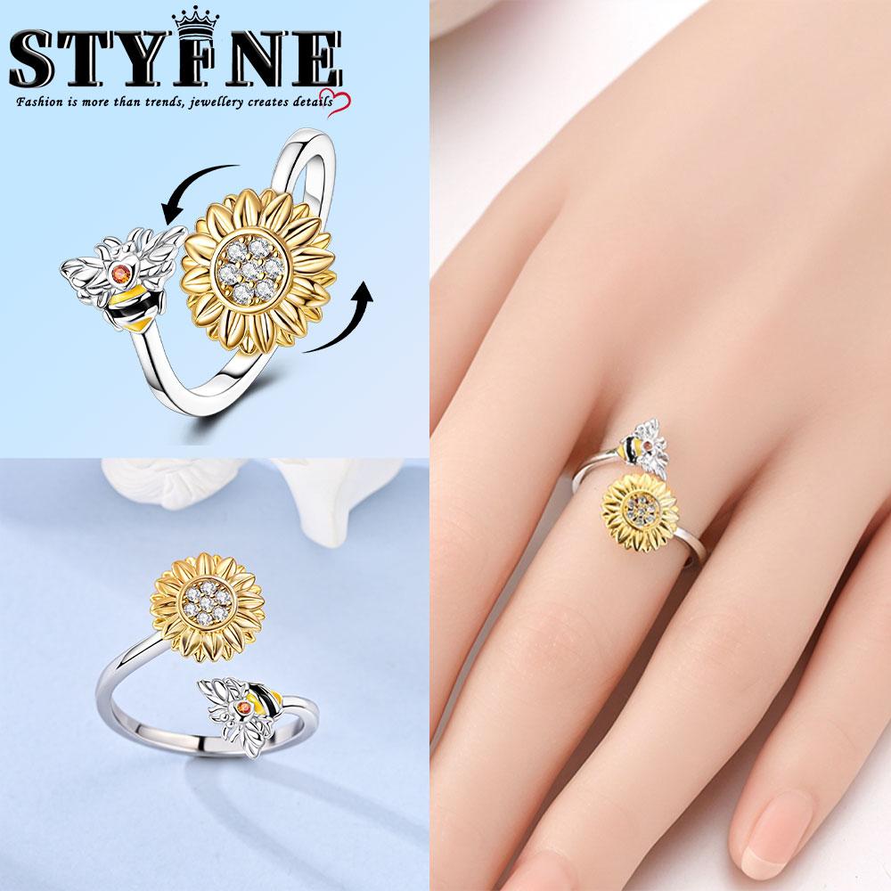 

Copper Metal Authentic Original Golden Sunflower Bee That Can Rotate Ring Women s Anniversary Perfect Gift Engagement Designed For Mens High Quality