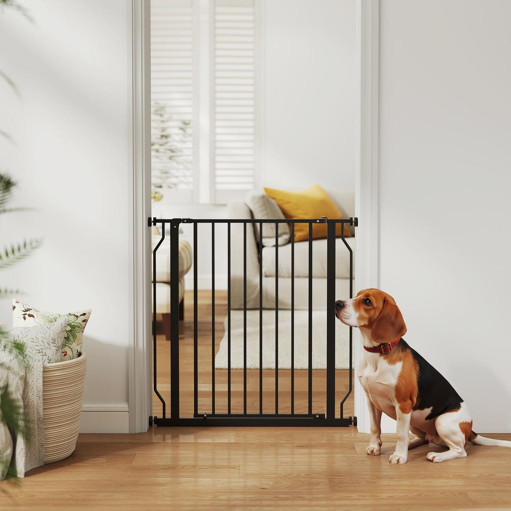 Extendable and Adjustable Dog Gate for Stairs and Doors, Made of Steel and ABS, 75-85x76 cm, Black