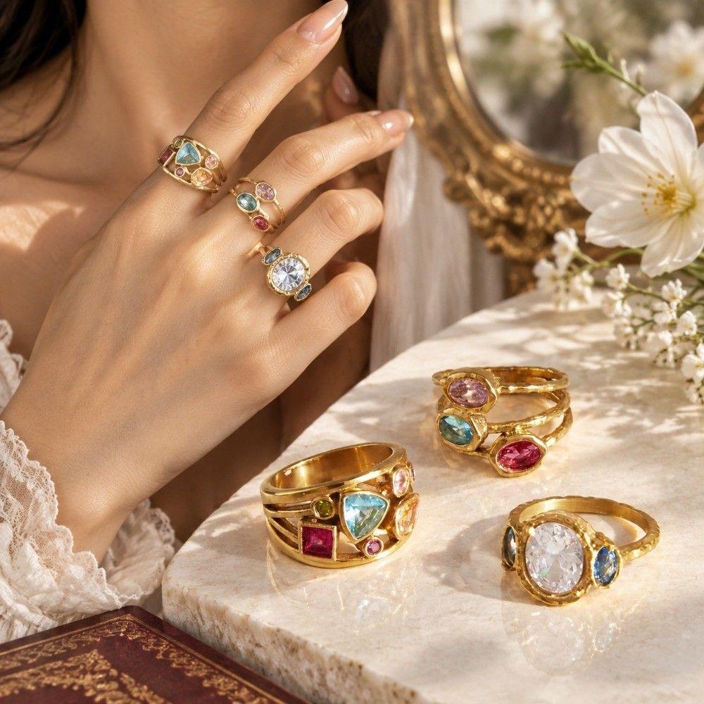 Fade Resistant Zircon Ring Lightweight Stainless Steel Ring New Hand Jewelry Outfit