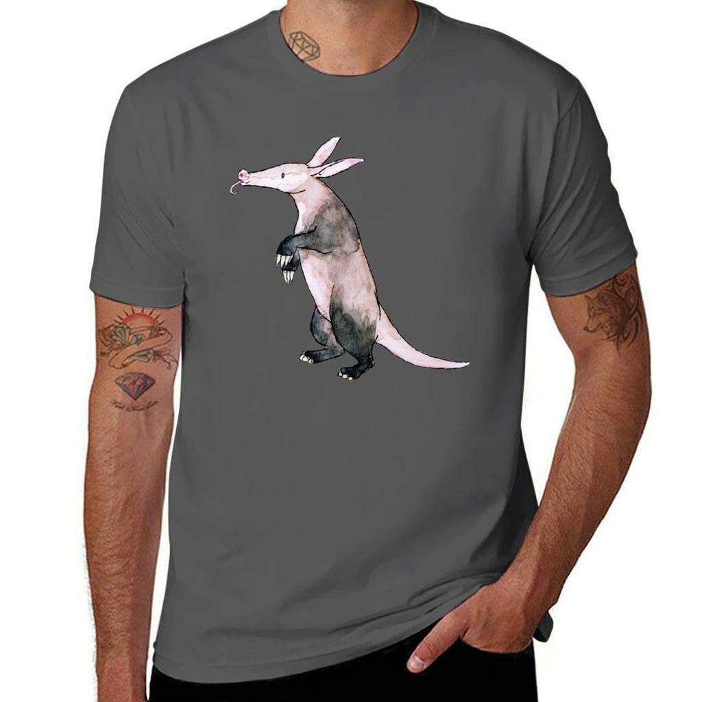 Aardvark Watercolor  No Background TShirt Basic Daily Outfit Short Sleeve Tee