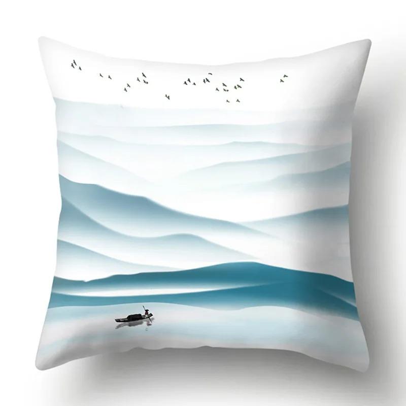 Ink Landscape Painting Pillowcase Bedroom Room Home Decoration Office Seat Living Room Sofa Cushion Cover 45x45cm