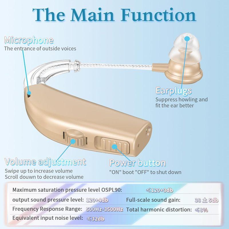 Hörgerät, wiederaufladbar für Senioren, Geräuschunterdrückung, 5-stufige Lautstärkeeinstellung, klarer Klang, mit Ladeetui