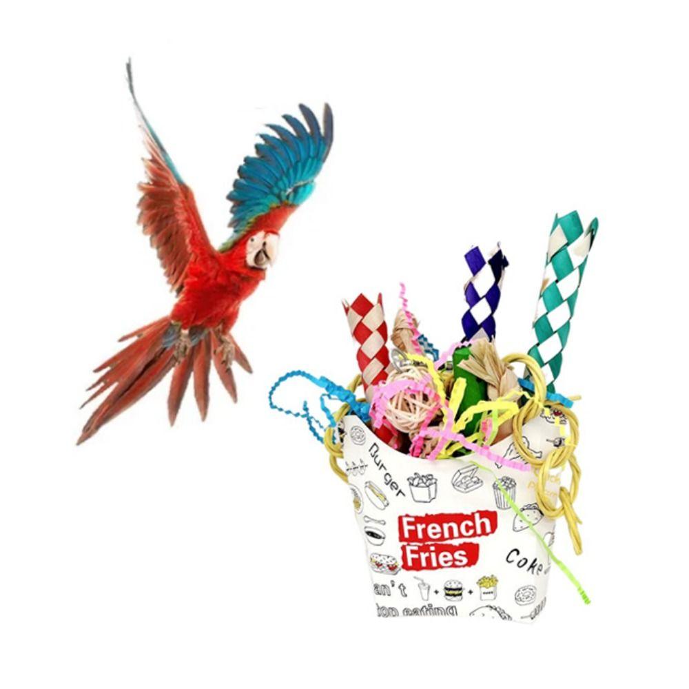 

Colorful Parrot French Fries Cup With Hanging Hooks Parrot Shredded Paper Toy Bird Cage random color
