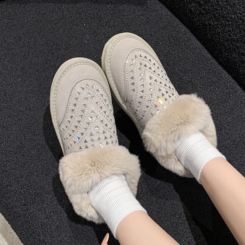 Fashion Women's Fashion Flat Shoes Winter New Round Head Suede Rhinestone Anti-slip Wear-resistant Snow Boots
