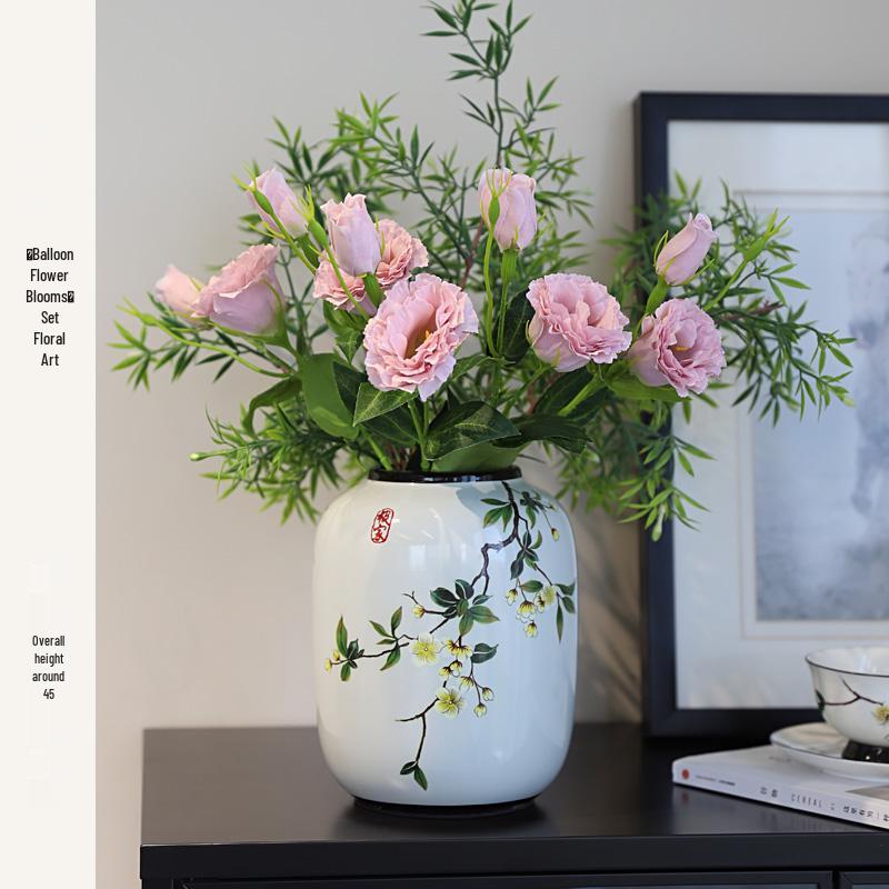 Round Chinese Ceramic Vase: Floral Art for Living Room & Hallway Decor, Ideal for Hydroponics & Silk Flowers