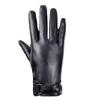 Unisex Button Closure Monochrome Gloves Elegant Genuine Leather Split Finger Gloves Autumn Winter Velvet Lined Warm Waterproof Gloves