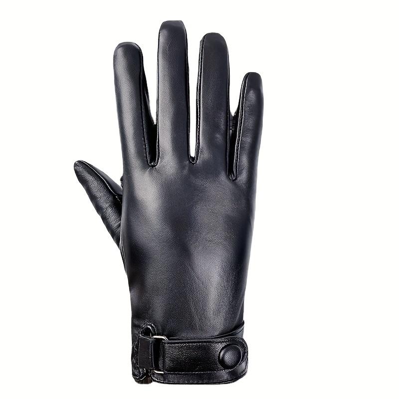 Unisex Button Closure Monochrome Gloves Elegant Genuine Leather Split Finger Gloves Autumn Winter Velvet Lined Warm Waterproof Gloves
