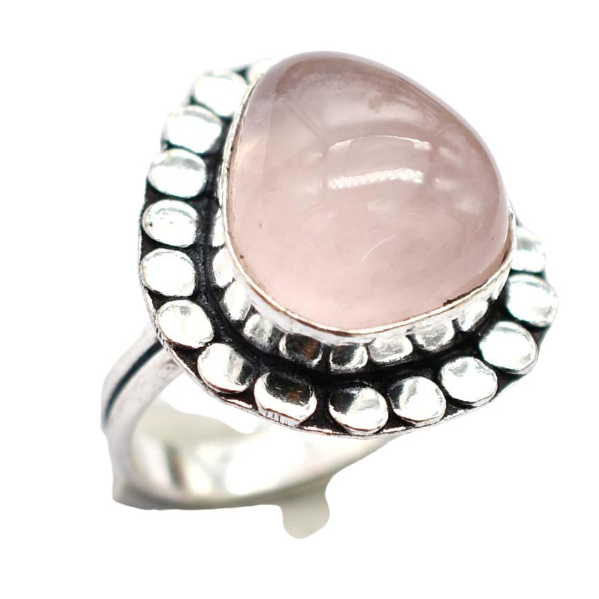 Rose Quartz Ethnic Handmade Ring Jewelry US Size-6.75 R 5428