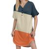 Women's Casual Print Button-Down Neck Short Raglan Sleeve Short Dress