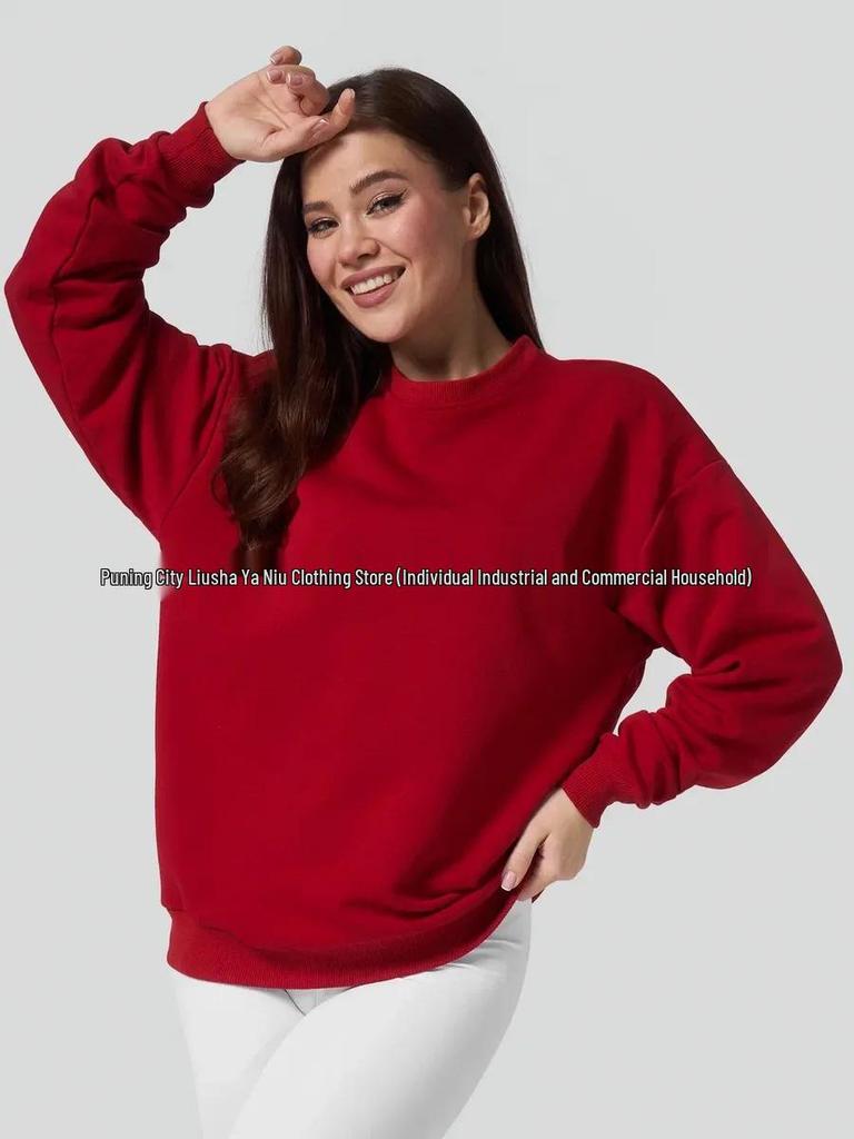 Cozy Plain Color Pullover Sweatshirt: Simple American Style for Autumn and Winter
