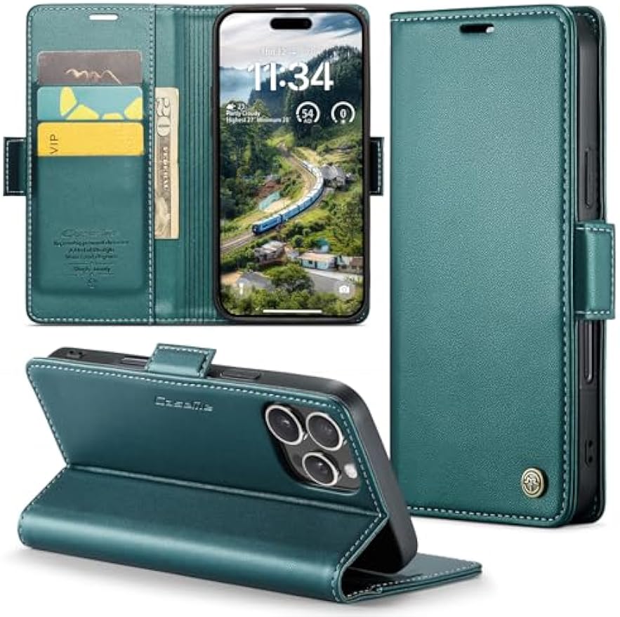 Case for iPhone 16 Pro Max Wallet Case with Card Holder, Kickstand RFID Blocking Magnetic Closure Shockproof Protective PU Leather Case Flip Wallet