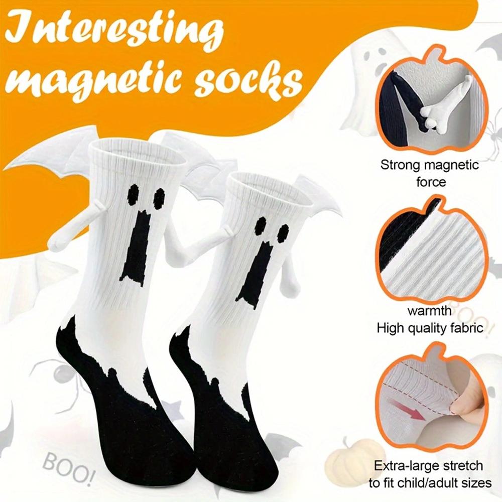 Halloween Hand In Hand Novelty Socks Spooky Magnetic Hand-Holding Hands Stockings Cute Bat Socks Mid-Calf Cotton Couple Socks