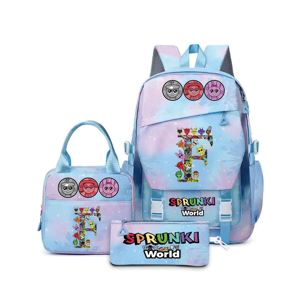 Popular Rhythm Box Sprunki Music Game School Bag Backpack Pencil Bag Three-piece Student Backpack D