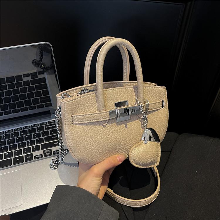 New High-end Lychee Pattern Love Contrasting Platinum Bag Portable Shoulder Crossbody Women's Bag