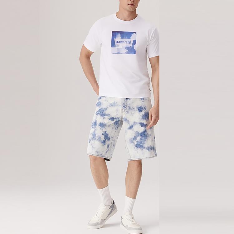 Levis Casual Comfortable Letter Print Ribbed Crew Neck Short Sleeve T-Shirt Men Tops White 002X9-0000