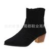 Pointed Middle Heel Martin Boots Women's Autumn and Winter New Large Size Embroidered Thick Heel Women's Short Boots