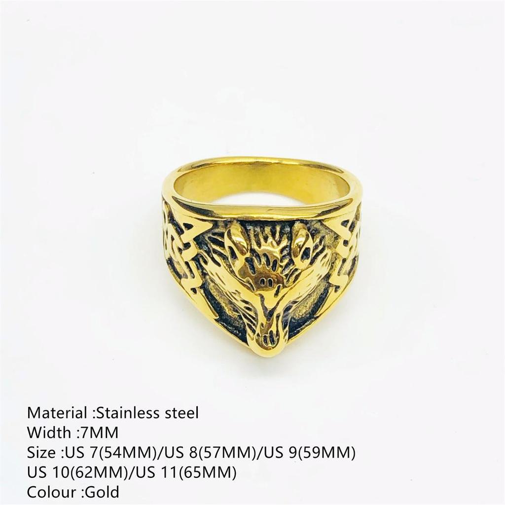 Nordic Celtic Wolf Stainless Steel Men's Open Ring Band