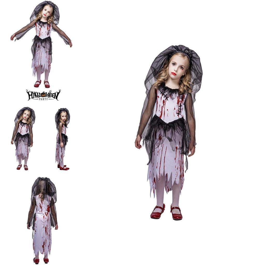 Perfect Halloween Costume For Kids Ghostly Bride Cosplay Outfit