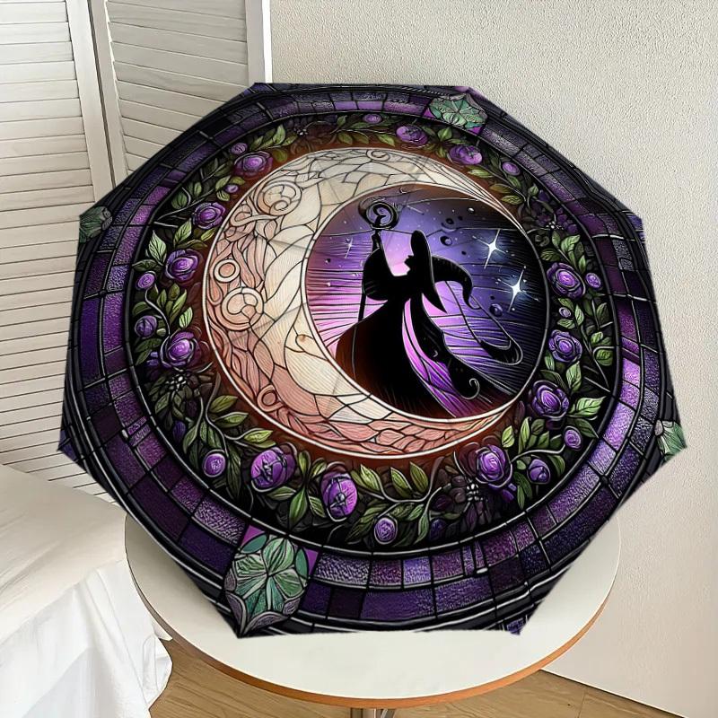 1PC Moon, WitchAutomatic Open/Close Umbrella with Windproof, 8-Rib Sturdy Canopy, Durable Ribs, Fashionable Design1207A