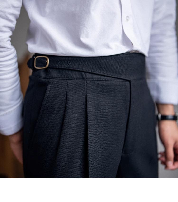 Herren Italienische Neapolitanische High-Waist Gerade Bein Lässige Stoffhose im Britischen Retro-Stil