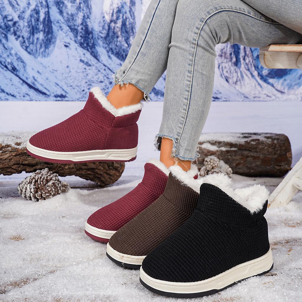 Men's and women's soft sole winter warm fur one snow boots padded lined ankle boots non-slip casual cotton shoes