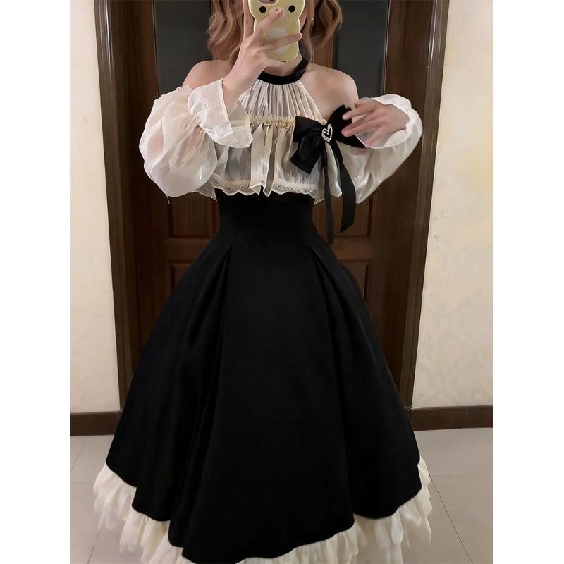 Spot, Dark Elegant Star Shadow, Elegant Lolita Lolita Long-sleeved Dress, New Bow Dress.