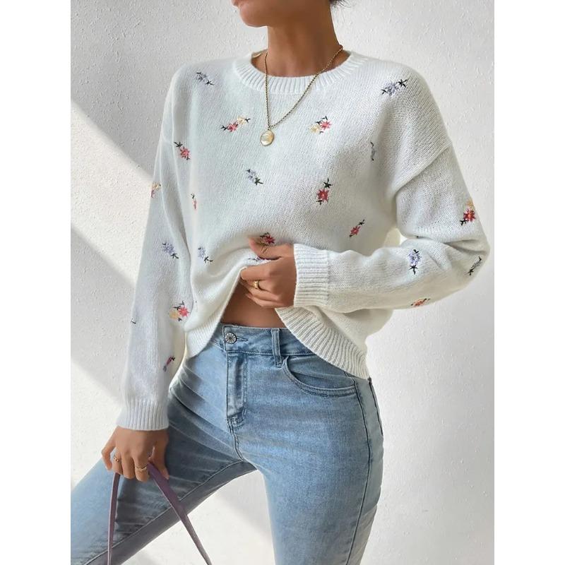 Women S Knitted Long Sleeve Round Neck Casual Sweater