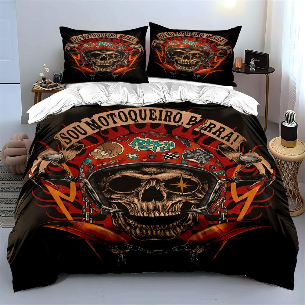Skull, flames, text banner. Bedding sets Duvet cover sets Duvet covers Pillowcases(1 * Duvet Cover 2 * Pillowcases without duvet insert)