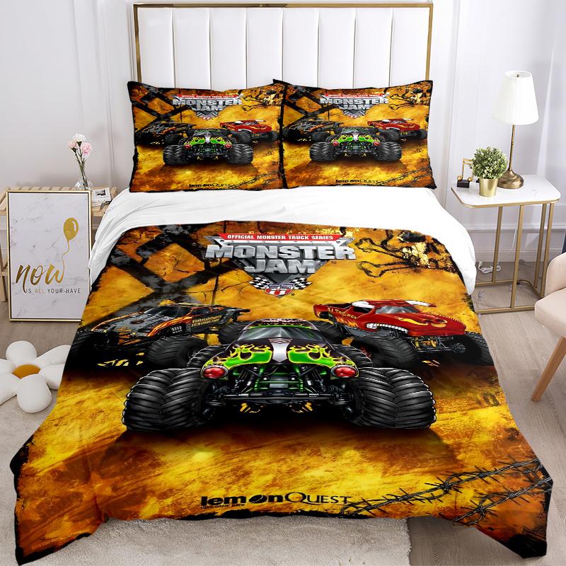 3pcs Monster Truck Series Home Bedding Set-Universal Three-Piece Suit for Bedroom, Guest Room, Living Room, Hotel-Perfect Gift for Fans, Tra