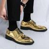 Large Size Leather Shoes Size 46 Men's Retro Leather Shoes Large Size Pointed Brock Engraved Men's Shoes Glossy Gold Leather Shoes