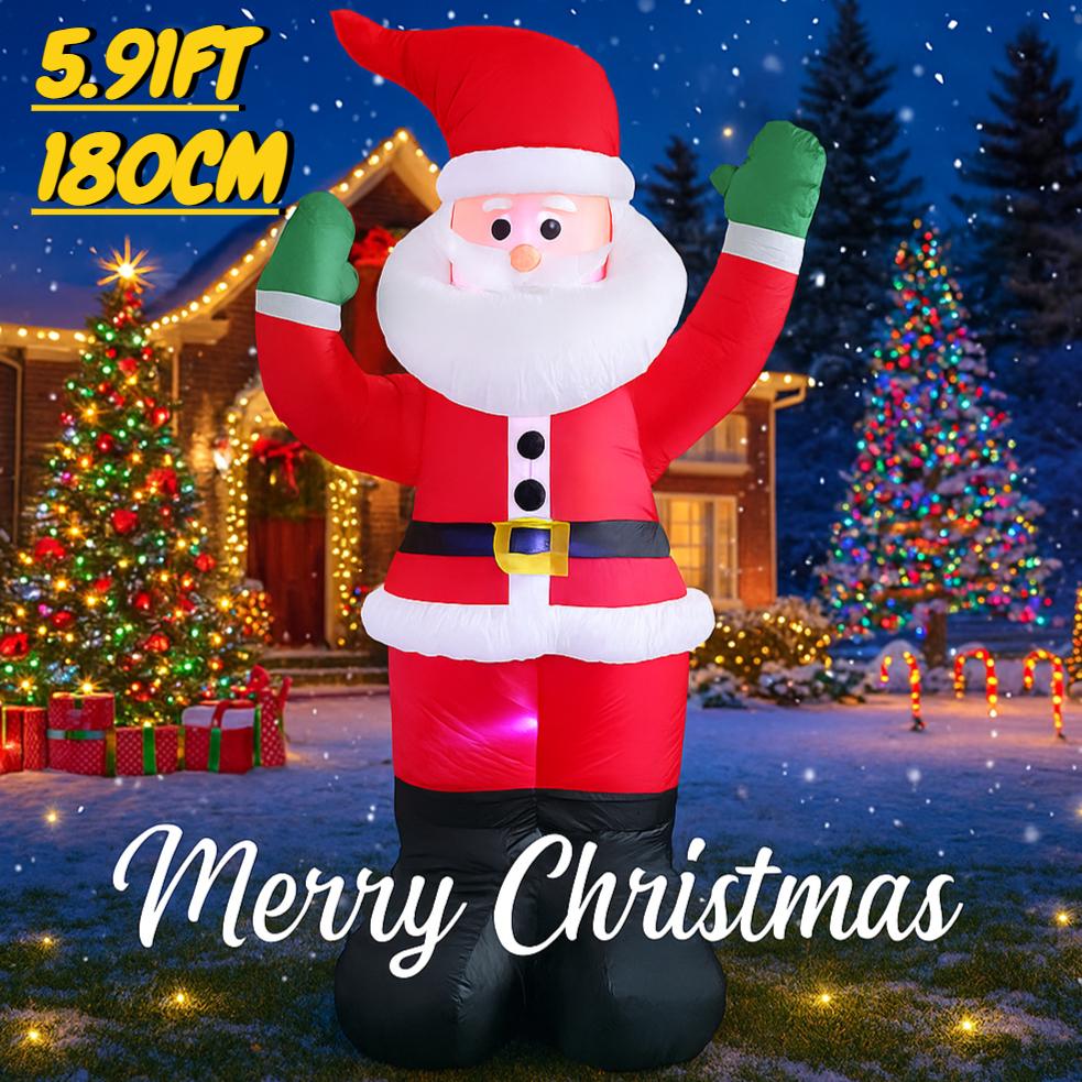 5.91FT Giant Inflatable Santa Claus Toy Festive Gift Xmas Yard Decoration With LED Litght Christmas Supplies Home Decor Ornament