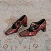 Cross-buckle Spring New Mary Jane Women's Shoes Square Head Retro Silver Thick Heel Light Mouth Versatile Single Shoes