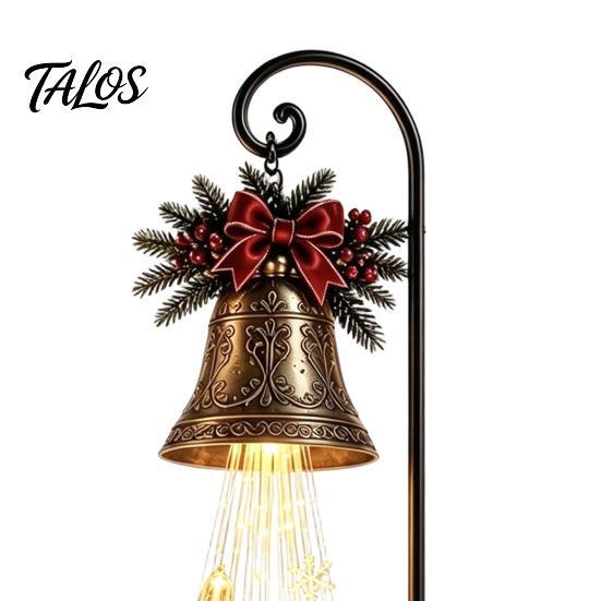 Decorative Lawn Bells for Christmas Solar Bell Waterfall Light, LED Metal Garden Stake with Red Ribbon, Powered Yard Accents Auto On/Off, Waterproof