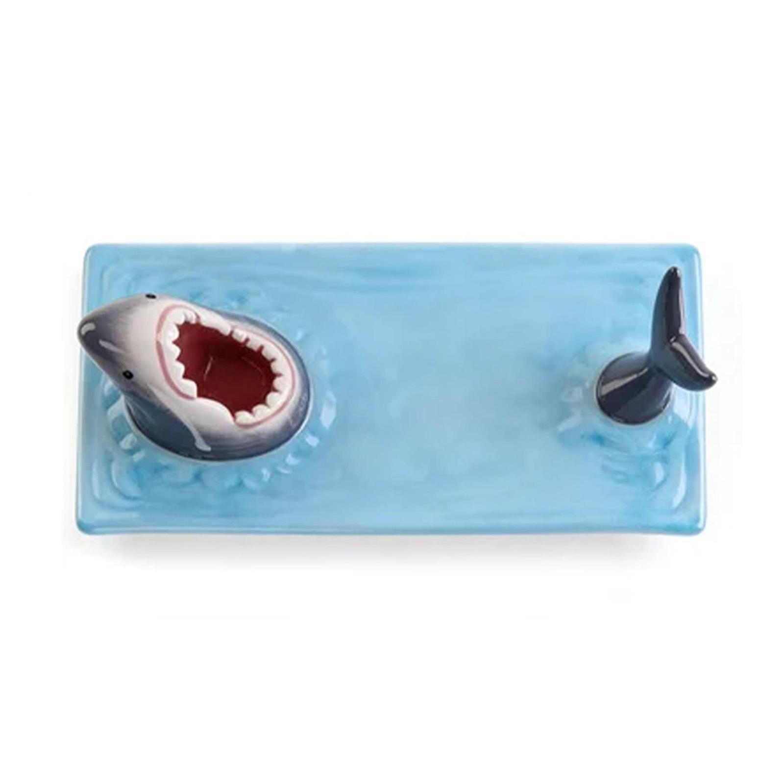 

Unique Shark Shape Plate Funny Decorative Ceramic Sushi Plates For Dessert,Cheese Snacks,Fruits,Vegetable Home Decor Accessory синий