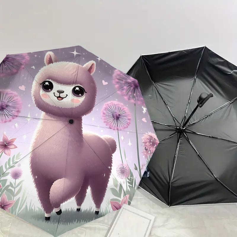 1pc Alpaca, Flowers Automatic Open/Close Umbrella with Windproof, 8-Rib Sturdy Canopy, Durable Ribs, Fashionable Design1156A