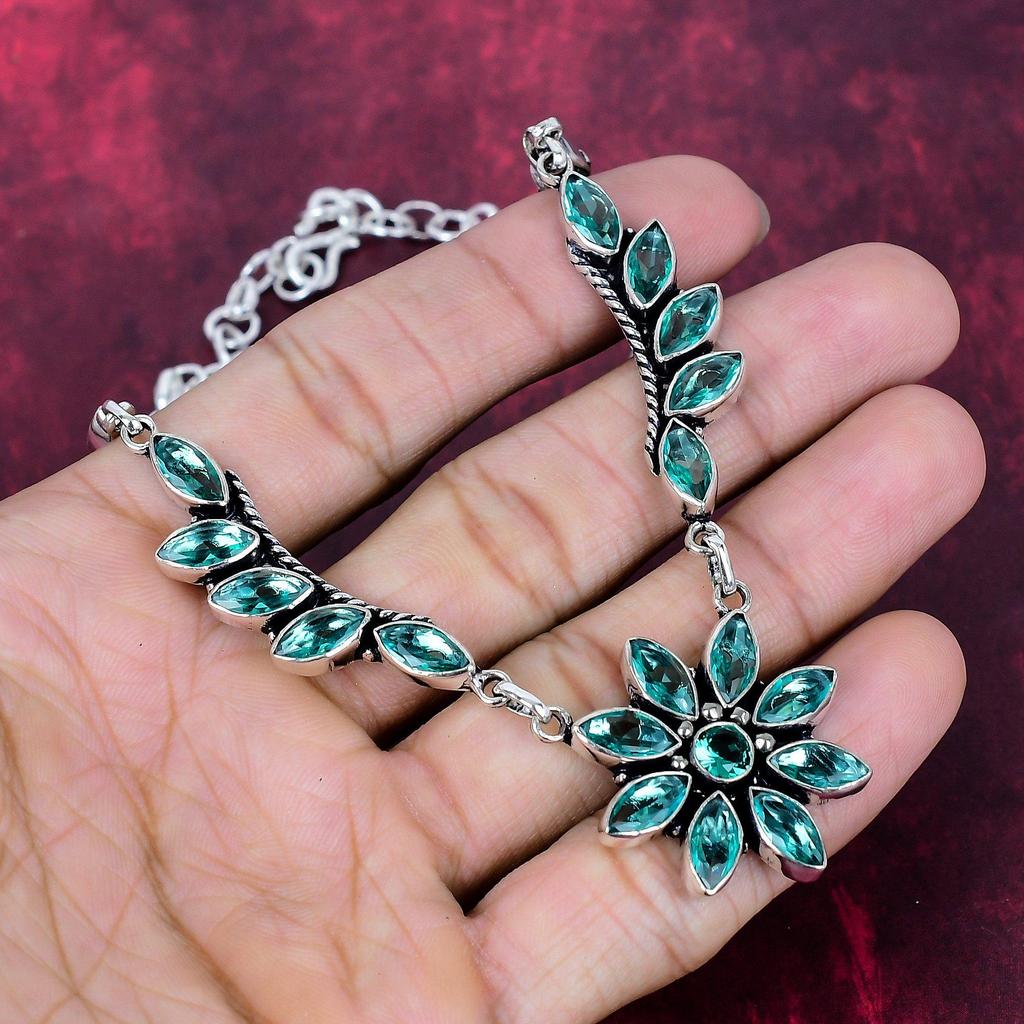 Indicolit Handgefertigte Edelsteinkette, 925 Massiv Sterlingsilber Kette Antikschmuck, Für Verlobungsgeschenk