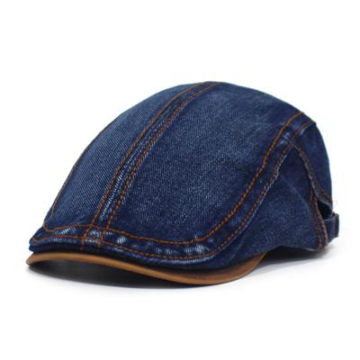 Men's and Women's Fashion Denim Hats Cotton Washed Denim Beret Retro Casual Cap Forward Hat