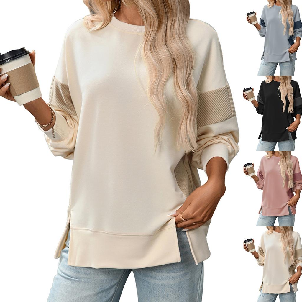 Women's Casual Splicing Long Sleeve Round Neck Sweatshirt