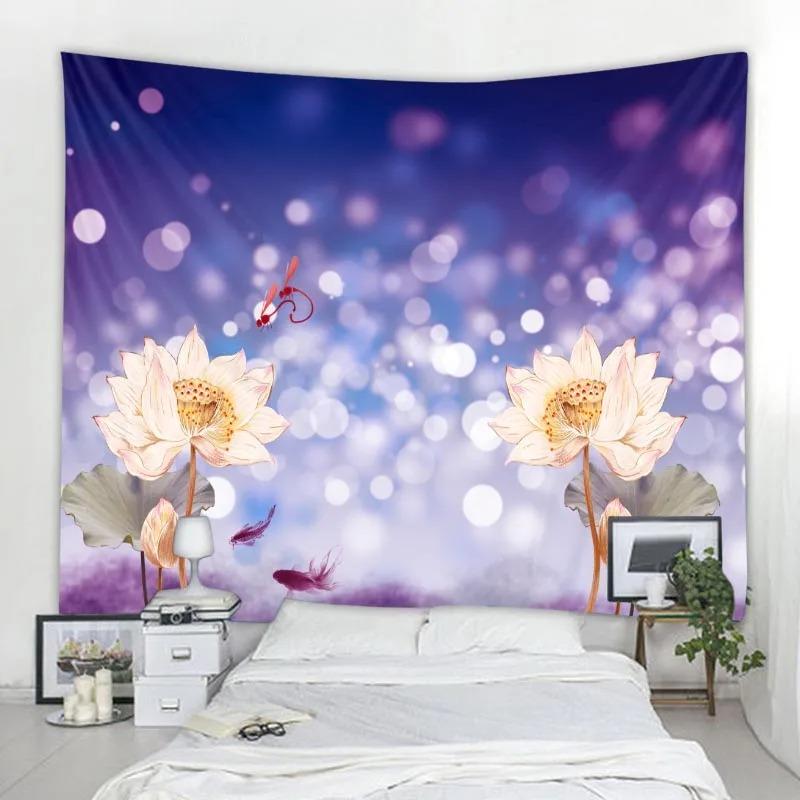 Home art decoration lotus leaf tapestry wall hanging bohemian hippie small fresh tapestry yoga mat large beach towel