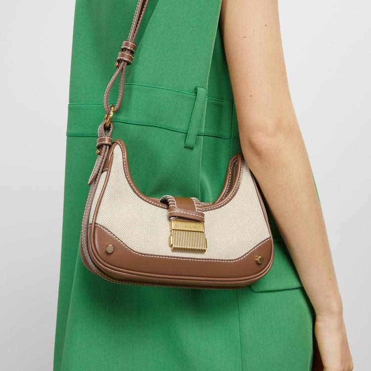 Charles & Keith Patchwork Chain Versatile PU Woven Underarm Bag Moon Bag Tote Shoulder Bag Women bags Multicolor CK2-40271053