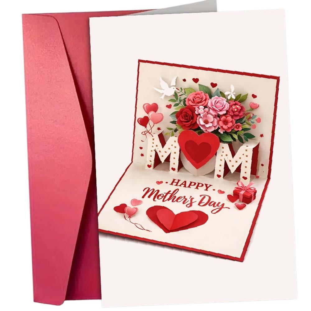 

Imitation 3D Mother s Day Greeting Card Rose Heart Patterns Invitation Card Office Home 15cm красный