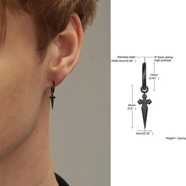 

Мужские серьги-кольца Huggie Hoops, минималистичные серьги-подвески в виде креста-меча, мужские байкерские украшения из нержавеющей стали