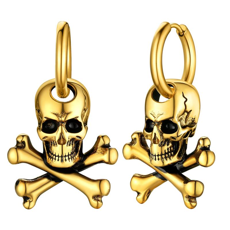 1 Pair of 316L Stainless Steel Retro Gothic Skull Men's Earrings, Halloween Gift Hip Hop Jewelry for Men and Women Fashion