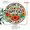 Iron Wall Sign Welcome To My Happy Place Floral Metal Decor Cafe Bedroom Home
