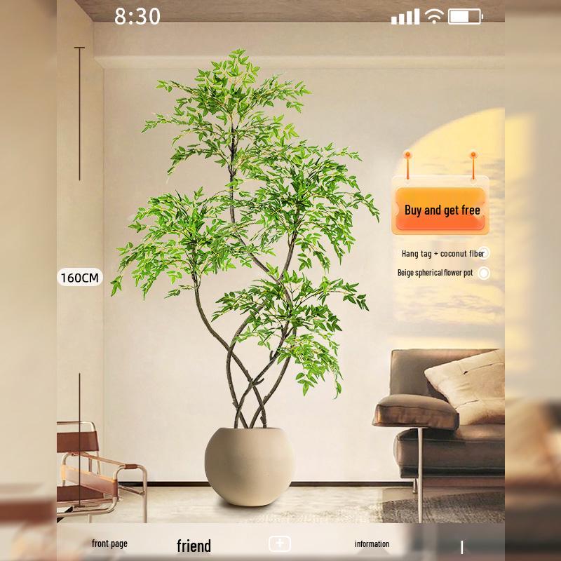 Large Indoor Potted Nandina Domestica Faux Plant - Luxury Green Décor for Living Room