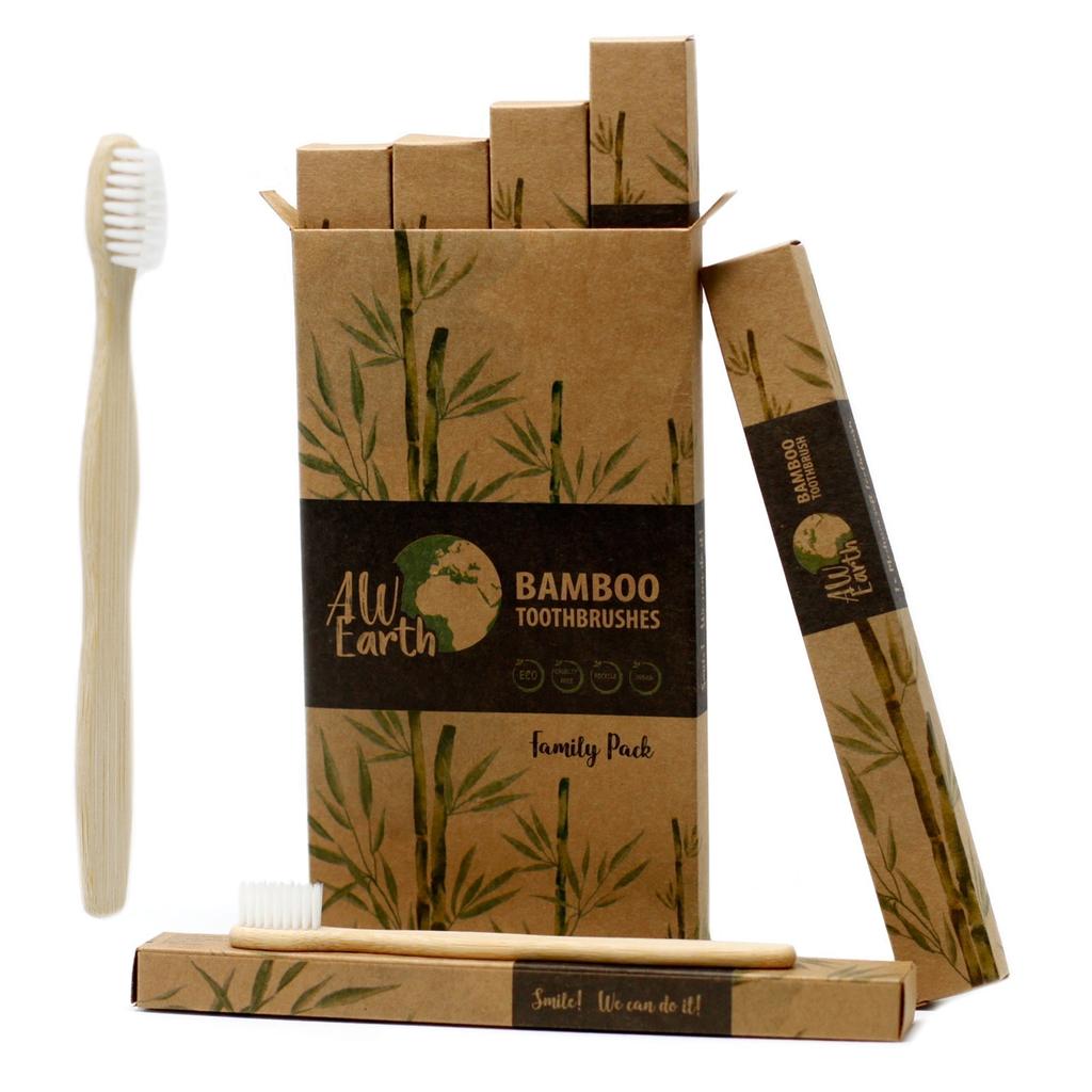 Bamboo Toothbrush 4 Pack White Medium Soft