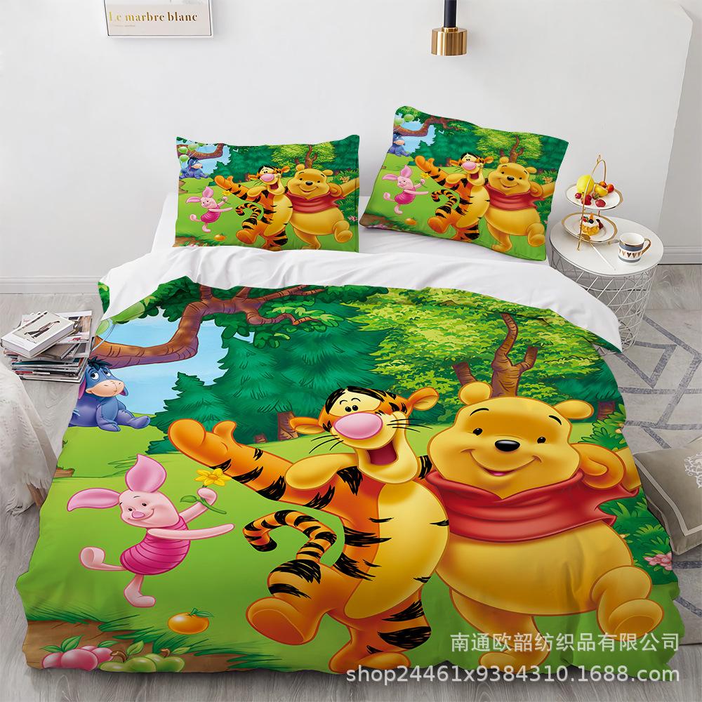 Winnie the Pooh Bear Bedding Sets Comforter Quilt Bed Cover Duvet Cover Pillow Case 2-3 Pieces Sets Kids Adult Size