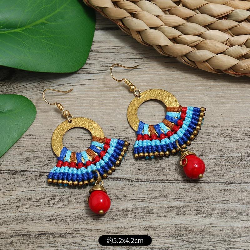 Bohemian Earrings Hand-woven Retro Vacation Versatile Temperament Earrings Women's Long Earrings